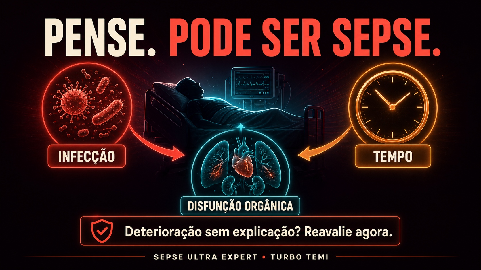 Paciente hospitalizado deteriorando enquanto sinais clínicos convergem para suspeita de sepse