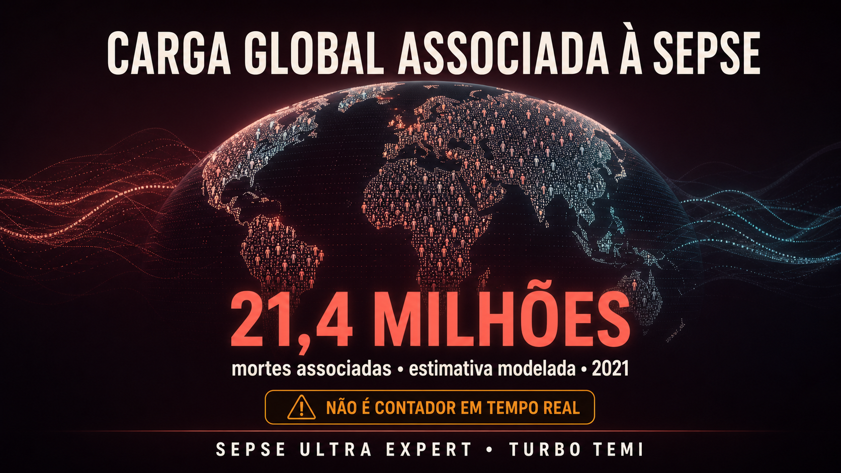 Mapa global destacando a carga modelada de mortes associadas à sepse em 2021