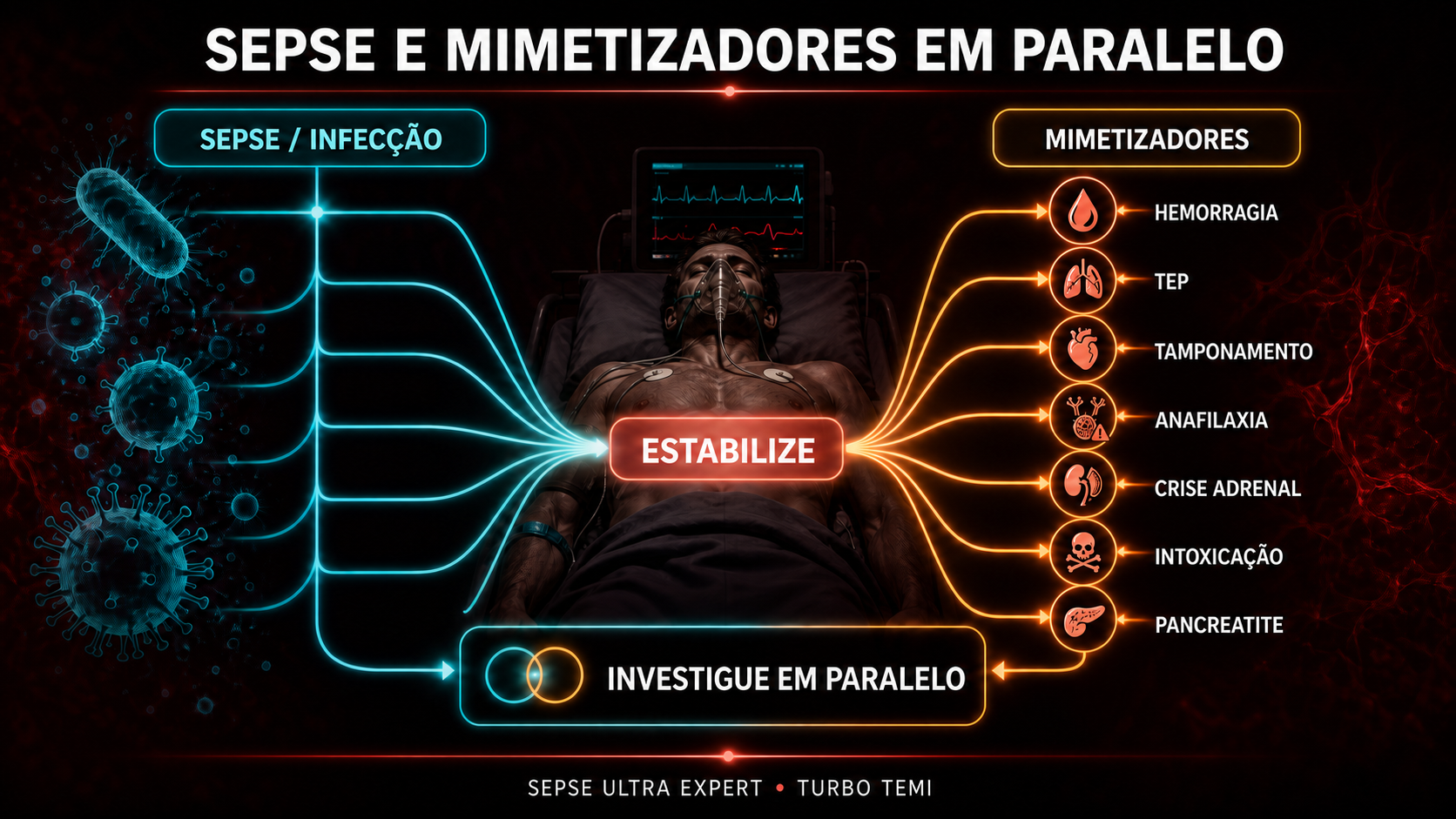 Fluxo paralelo de sepse e diagnósticos críticos que podem imitar choque séptico