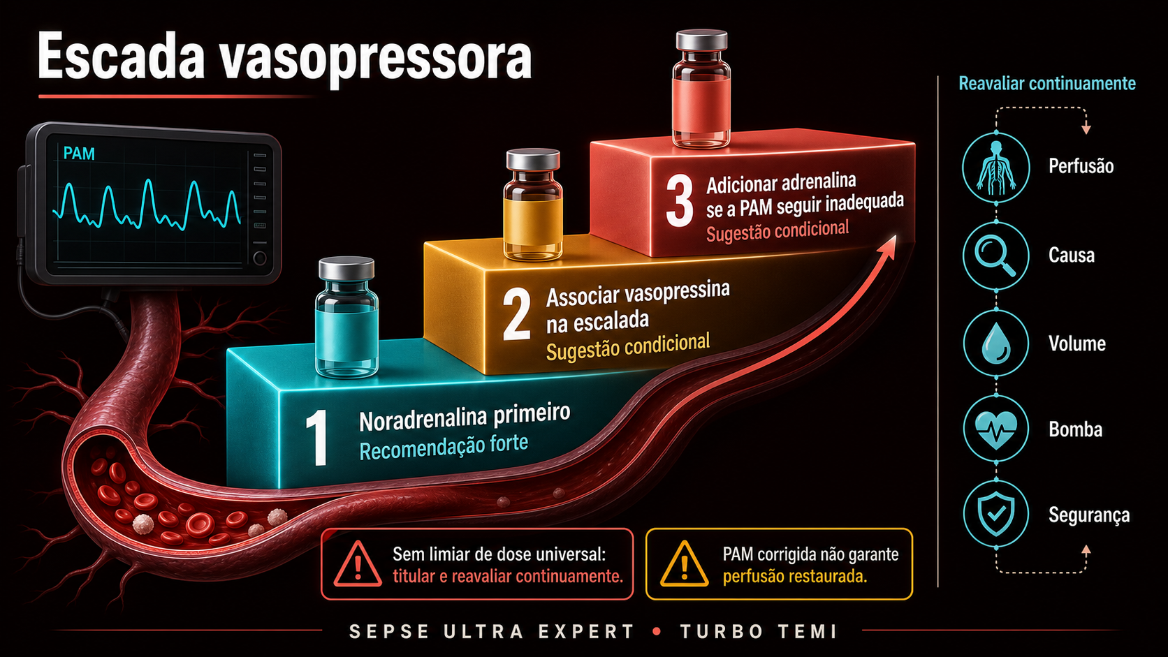 Escada vasopressora da noradrenalina à combinação com vasopressina e adrenalina
