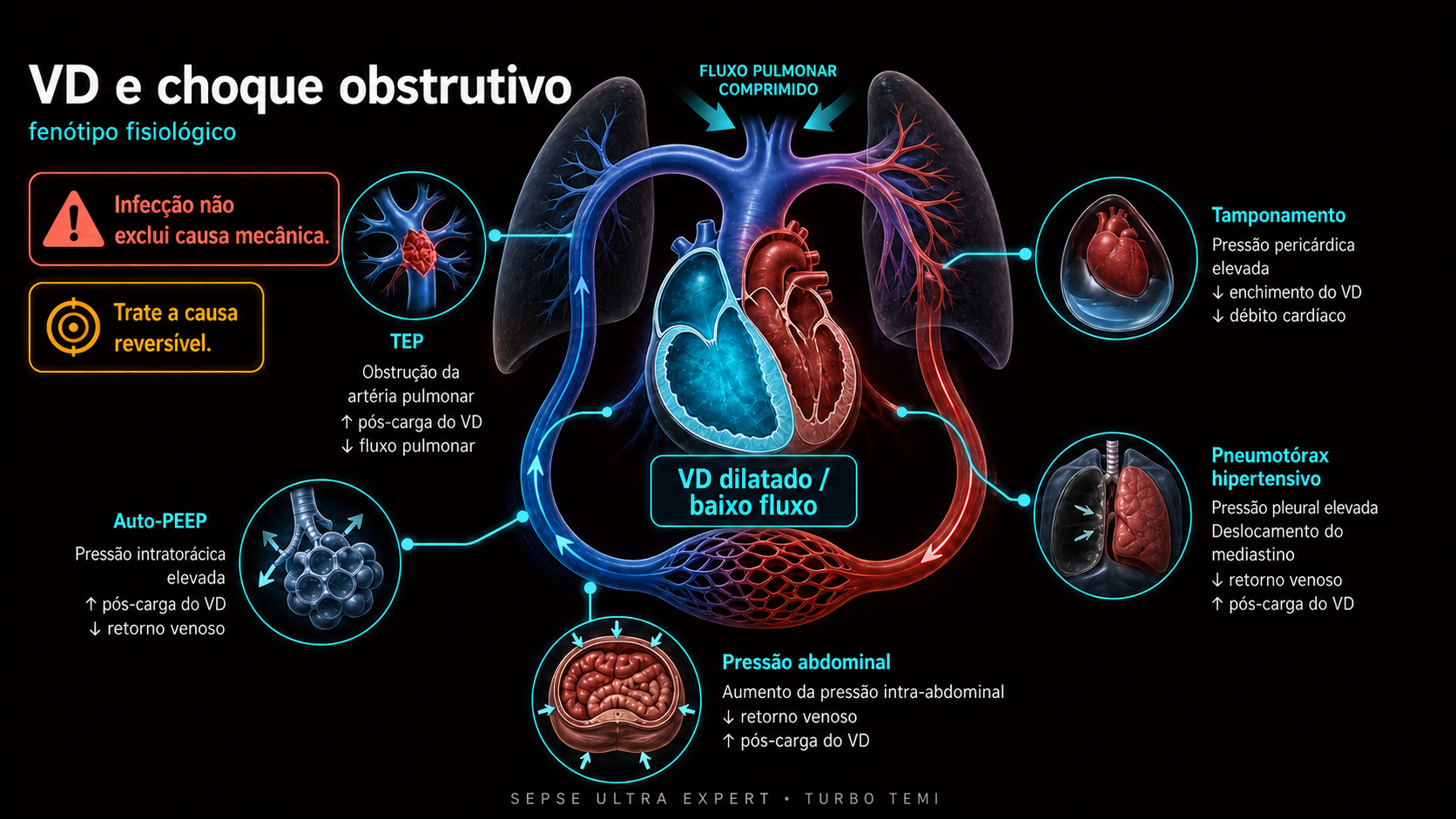 Ventrículo direito dilatado e causas obstrutivas reversíveis que podem coexistir com infecção