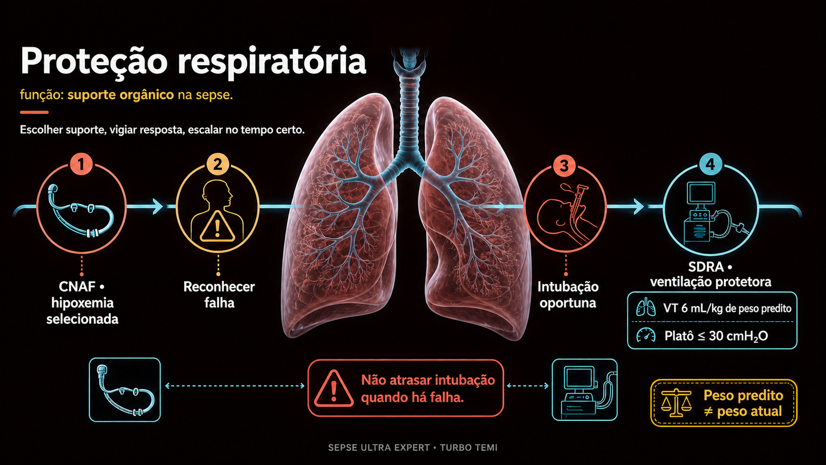Sequência de suporte respiratório da cânula nasal de alto fluxo à ventilação protetora
