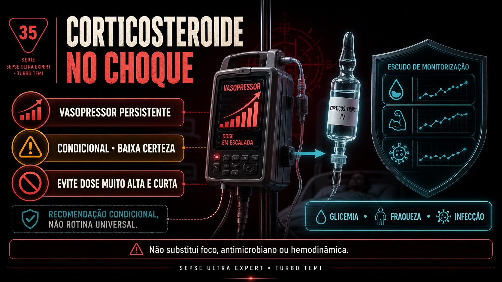 Corticosteroide como opção condicional diante de necessidade persistente de vasopressor