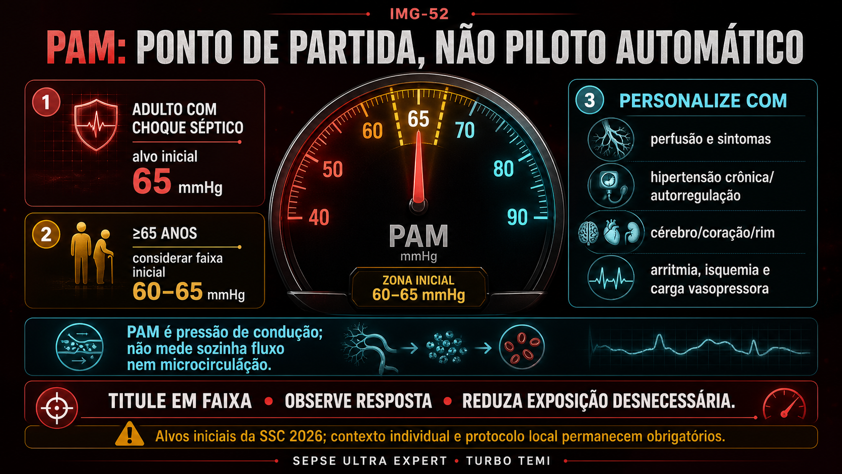 Alvos iniciais de pressão arterial média e fatores clínicos para individualização no choque séptico