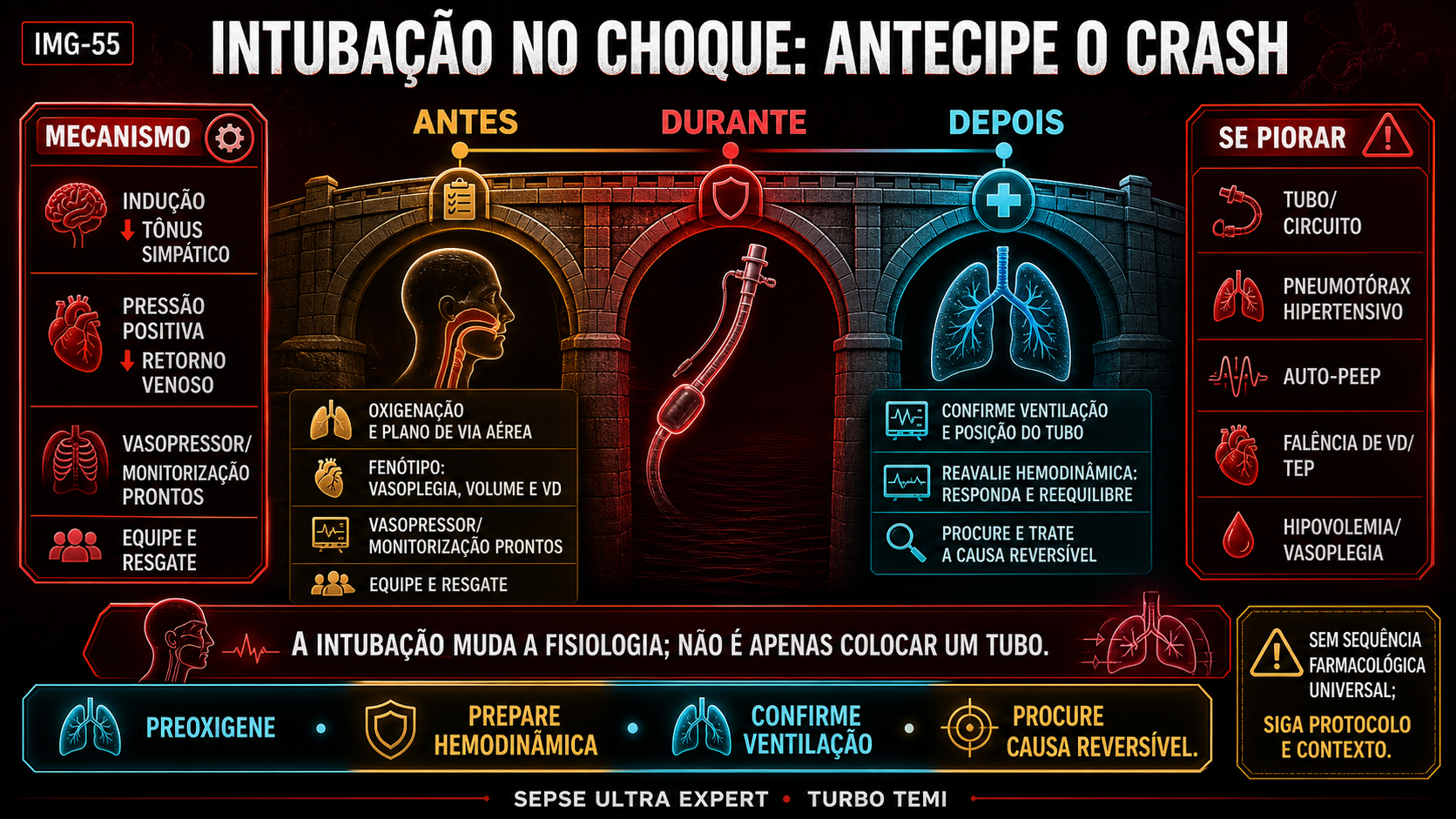 Preparação hemodinâmica e respiratória para reduzir o risco de colapso peri-intubação no choque séptico