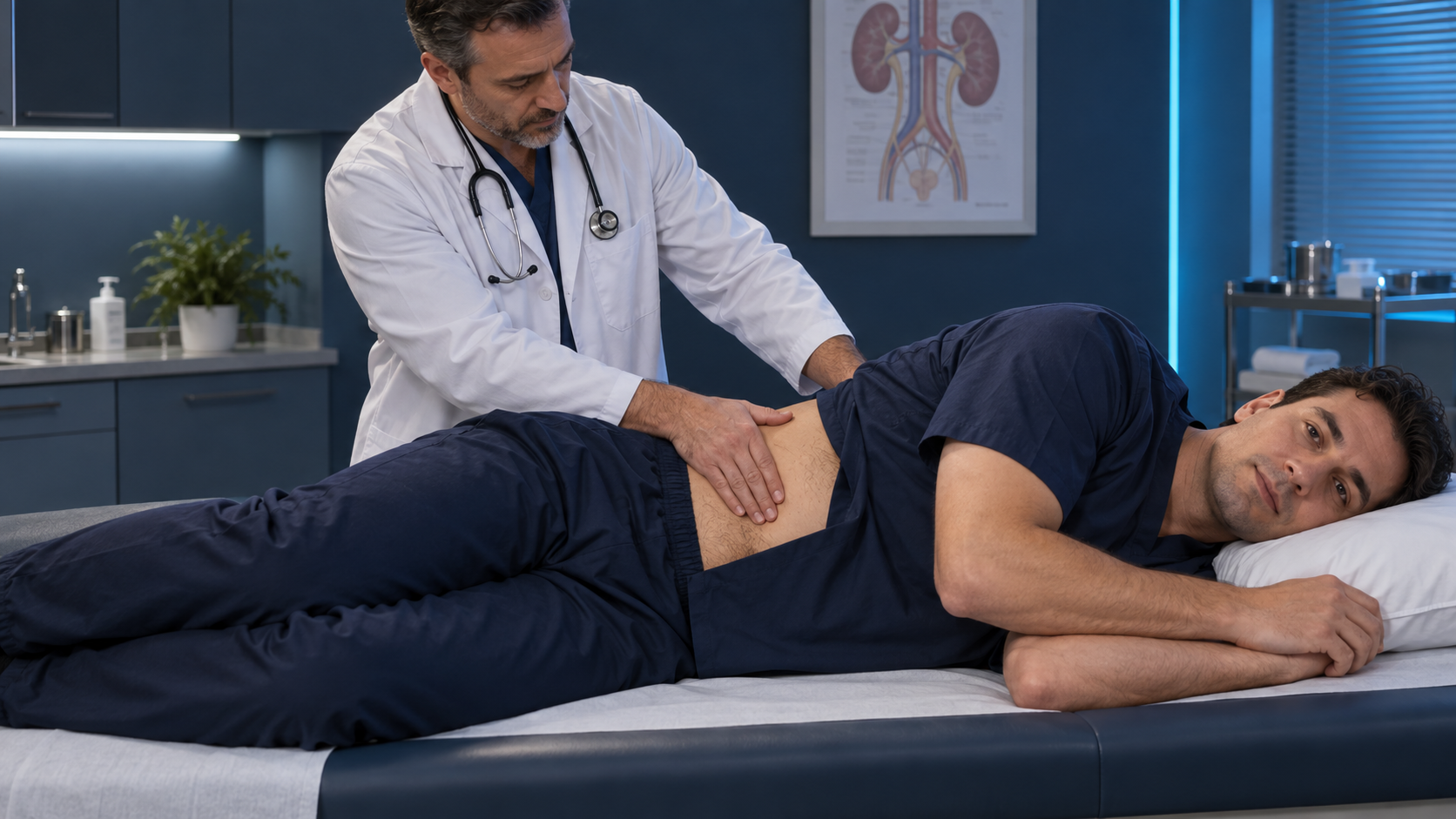 A manobra de Israel utiliza decúbito lateral contrário ao rim examinado. Para pesquisar o rim direito, a pessoa fica sobre o lado esquerdo; as mãos anterior e posterior auxiliam a palpação bimanual.