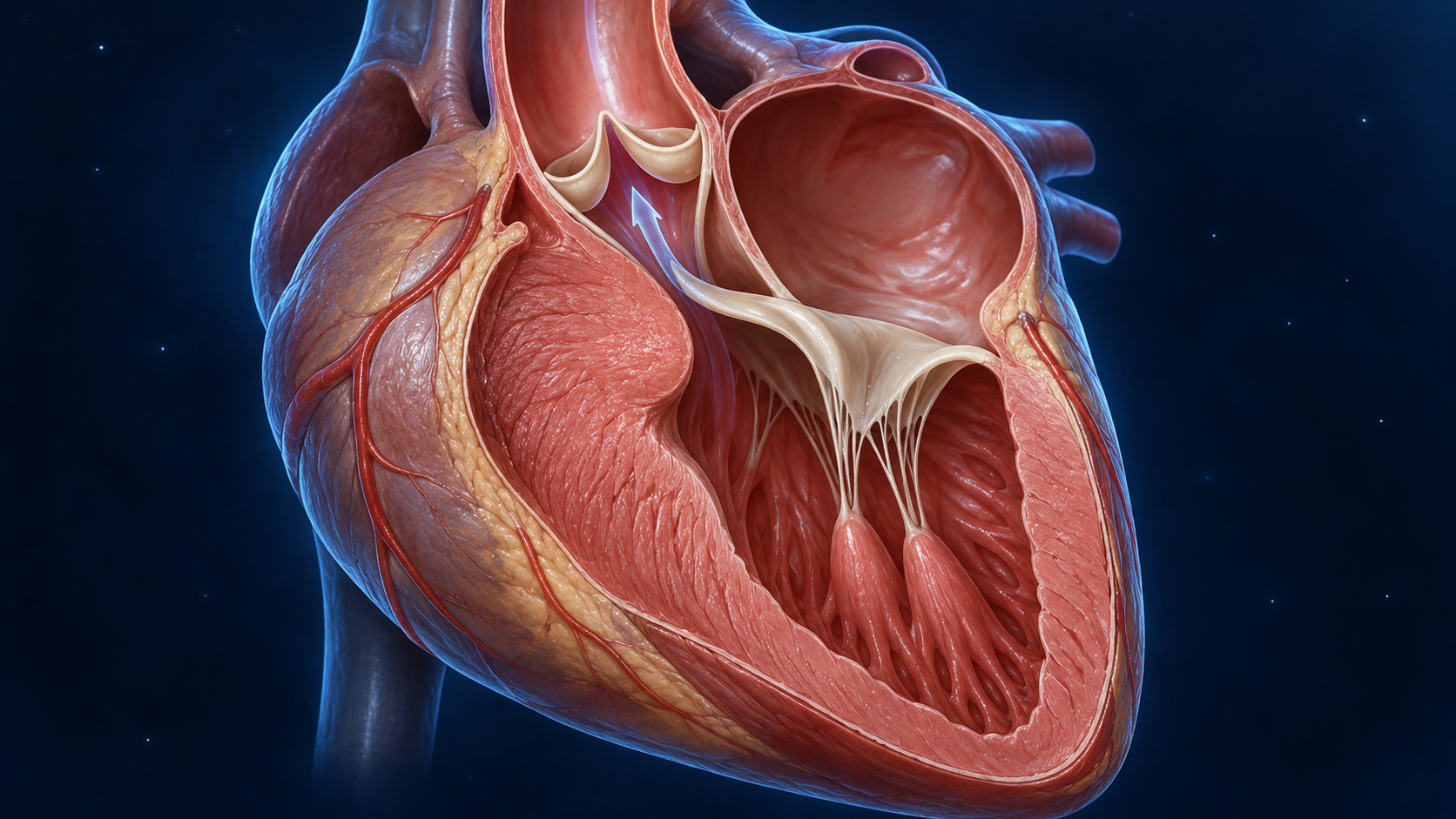 Septo basal espessado e folheto mitral próximo da via de saída ventricular.
